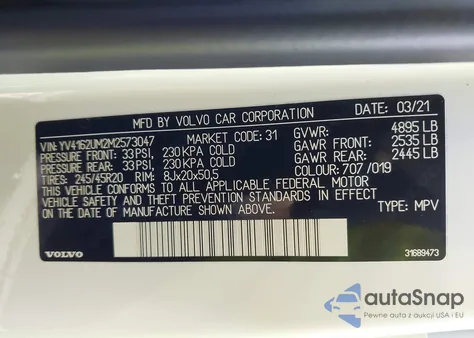 2021 Volvo Xc40 T5 R-Design из США, поврежденный, VIN YV4162UM2M2573047